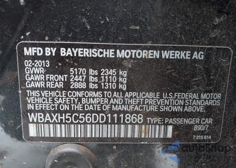 2013 BMW 528I xDrive from USA, damaged, VIN WBAXH5C56DD111868